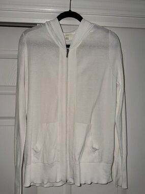 Cotton White Zip Up Hoodie Jacket/Top XL Caslon